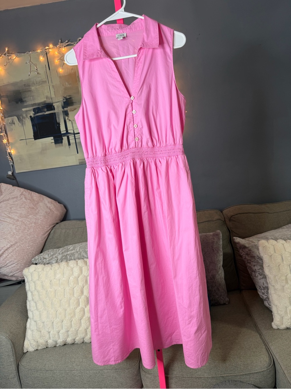 J.Crew Pink Sleeveless Midi Dress Size 8 Cotton Fit & Flare Collared Dress - Picture 2 of 5